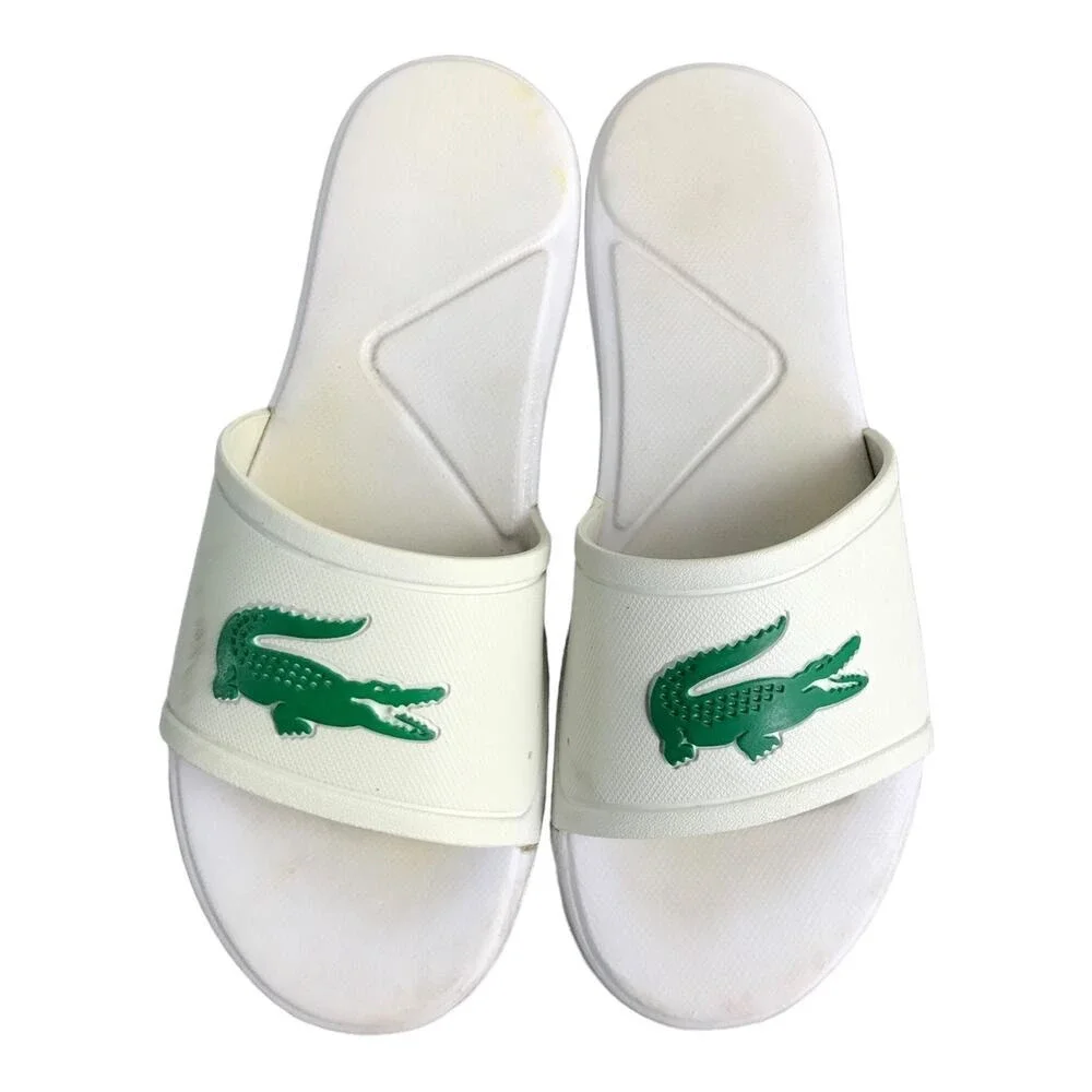 Lacoste Croco Slide Sandals Boys 5 White Green‎ Rubber Pool Designer Slides